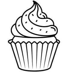 Pink chocolate cupcake with cherry on top vector illustration