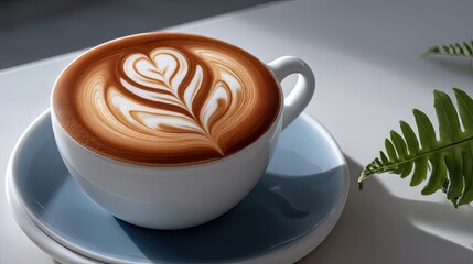 Coffee served in a white cup with musical notes on the foam and a decorative chocolate treble clef on the saucer, creating a unique artistic drink presentation