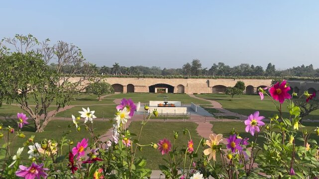 Shot of Mahatma Gandhi's grave site know Raj Ghat in Delhi