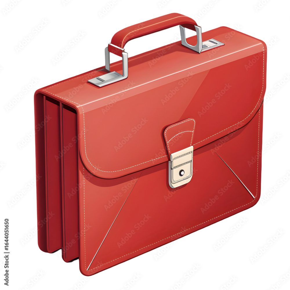 Poster bright red leather briefcase with silver clasp and handle isolated on a transparent background png f