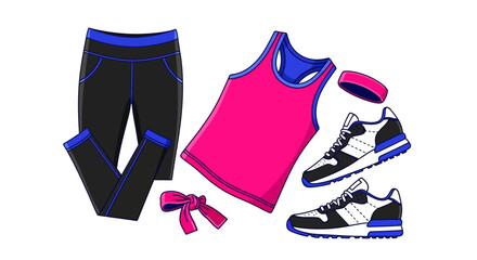 Fitness Apparel Essentials Vector Illustration of Workout Clothing and Accessories for Active Lifestyles