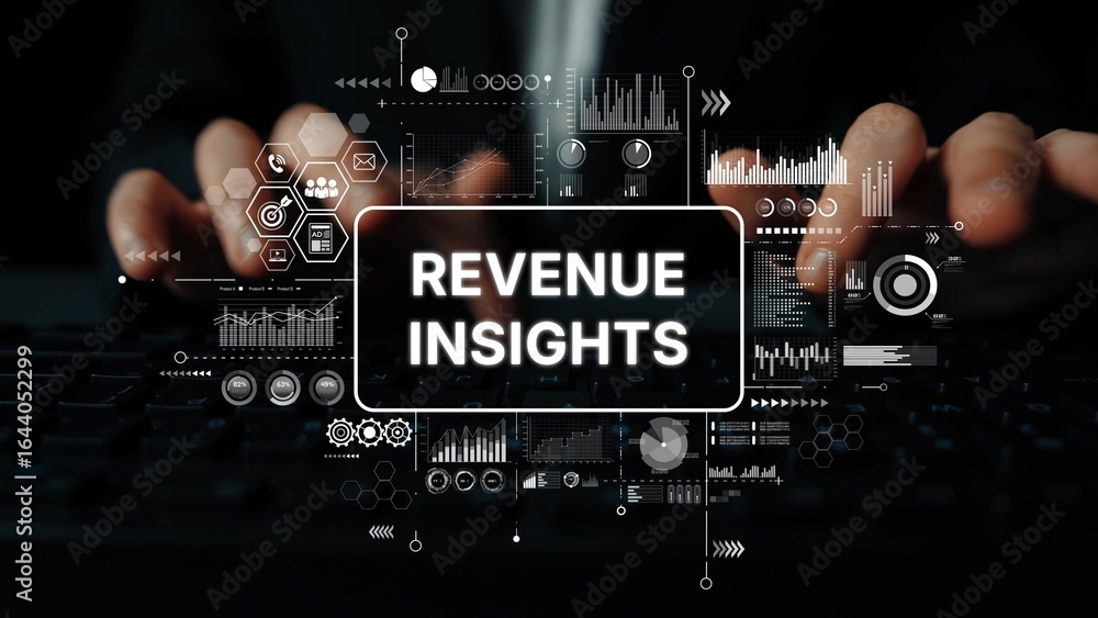Aufkleber business professional analyzing revenue insights with data visualization and technology in modern of