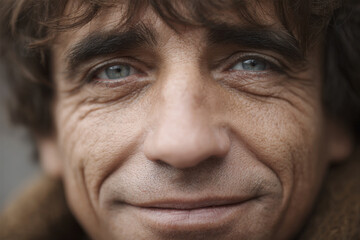 striking closeup portrait of american homeless person face showcasing exaggerated raw emotion