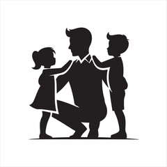 Father with kids   vector silhouette outline logo design concept illustration