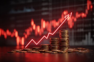 Money coin stack growing graph investment. Finance save. Success, growth wealth stock market. Business in the digital age. Trading chart in financial concepts. Prosperity. Cryptocurrency. Technology