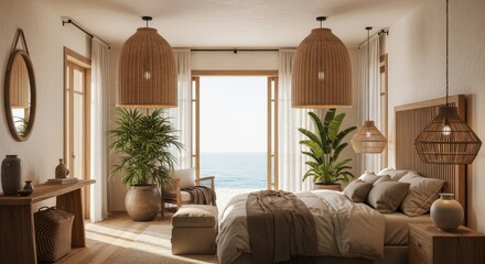 modern bed room at seaside