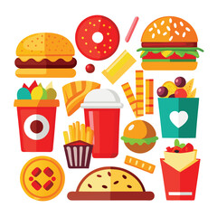 Fototapeta premium Street fast food dish set vector illustration