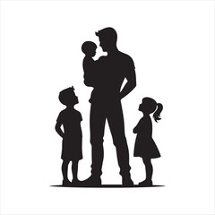 Father with kids   vector silhouette outline logo design concept illustration