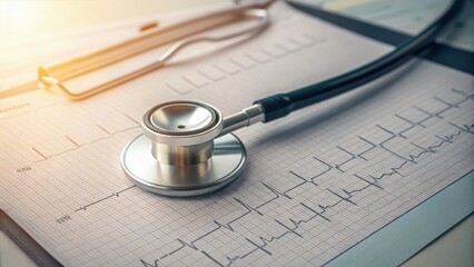 A stethoscope rests gently on an EKG strip a beacon of hope for cardiac patients under soft warm