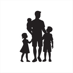 Father with kids   vector silhouette outline logo design concept illustration