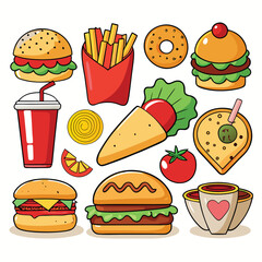 Street fast food dish set vector illustration