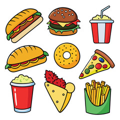 Street fast food dish set vector illustration