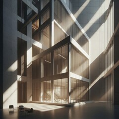 Fototapeta premium Modern office building interior with sunlight streaming through windows