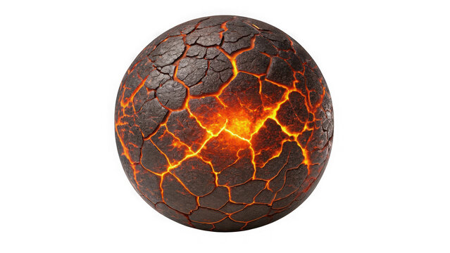 Cracked lava dragon egg glowing with fiery energy isolated on transparent background