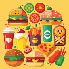Street fast food dish set vector illustration