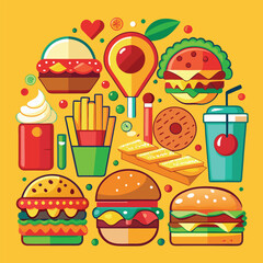 Street fast food dish set vector illustration