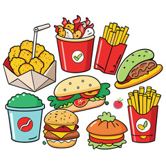 Street fast food dish set vector illustration