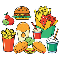 Street fast food dish set vector illustration