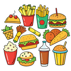 Street fast food dish set vector illustration
