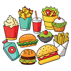 Street fast food dish set vector illustration