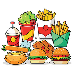 Street fast food dish set vector illustration