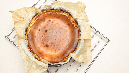 Delicious Homemade San Sebastien Cheesecake With caramel Crust And Creamy Filling Baked To...