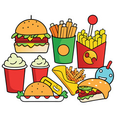 Street fast food dish set vector illustration