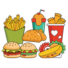 Street fast food dish set vector illustration