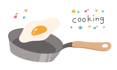 フライパンで目玉焼きを作っているかわいいイラスト