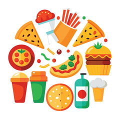 Street fast food dish set vector illustration