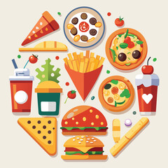 Street fast food dish set vector illustration