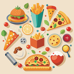Street fast food dish set vector illustration