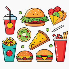 Street fast food dish set vector illustration