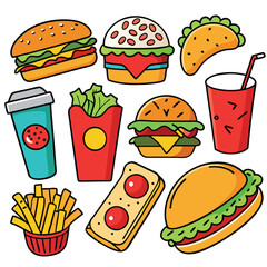 Street fast food dish set vector illustration