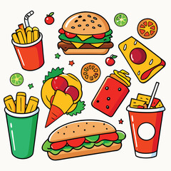Street fast food dish set vector illustration