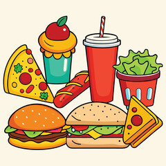 Street fast food dish set vector illustration