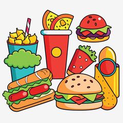 Street fast food dish set vector illustration