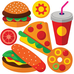 Street fast food dish set vector illustration