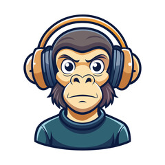 Energetic Monkey Podcasting with Headphones Vector Illustration for Creative Audio Content and Entertainment Design