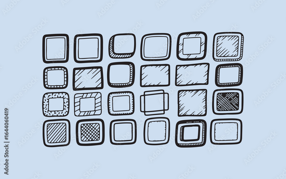 Poster hand drawn grid of varied square and rectangular shapes with textured fill