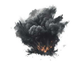 Dark smoke explosion isolated on transparent background