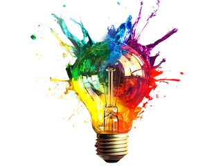 Colorful light bulb paint splash isolated on transparent background