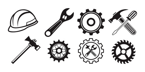 Construction and repair tools icons isolated on white background