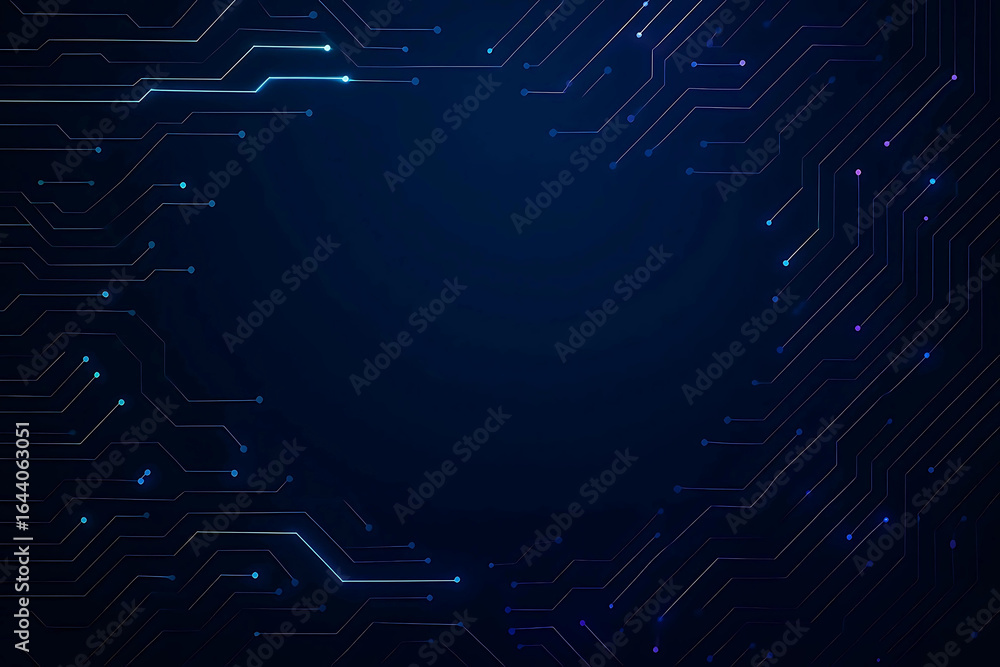 Fototapete abstract digital circuit board technology background with glowing lines and nodes on a dark blue can