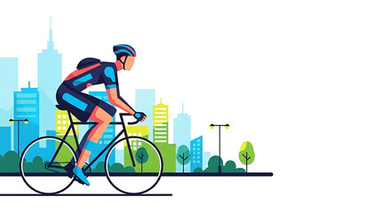 Cyclist navigates an urban landscape on their bicycle, blending fitness with the energy of city life, offering a modern take on active transportation and outdoor pursuits in a vibrant setting