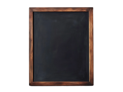 Blank wooden framed chalkboard isolated on transparent background
