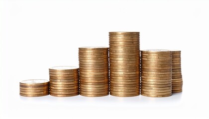 "Five stacks of coins arranged in ascending order—symbolizing financial growth, strategic progress, and disciplined accumulation."