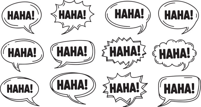 Collection of Comic Speech Bubbles with Laughter Text Haha in Retro Pop Art Style Vector Illustration Set