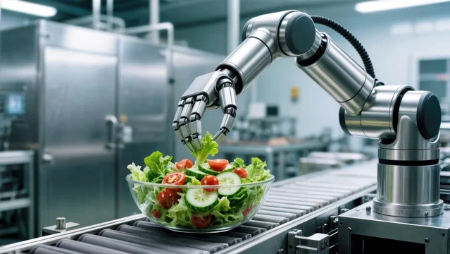 Automated Salad Preparation by Robotic Arm in Production Line