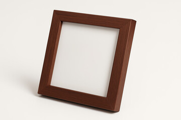 Simple Brown Wooden Picture Frame on White Background